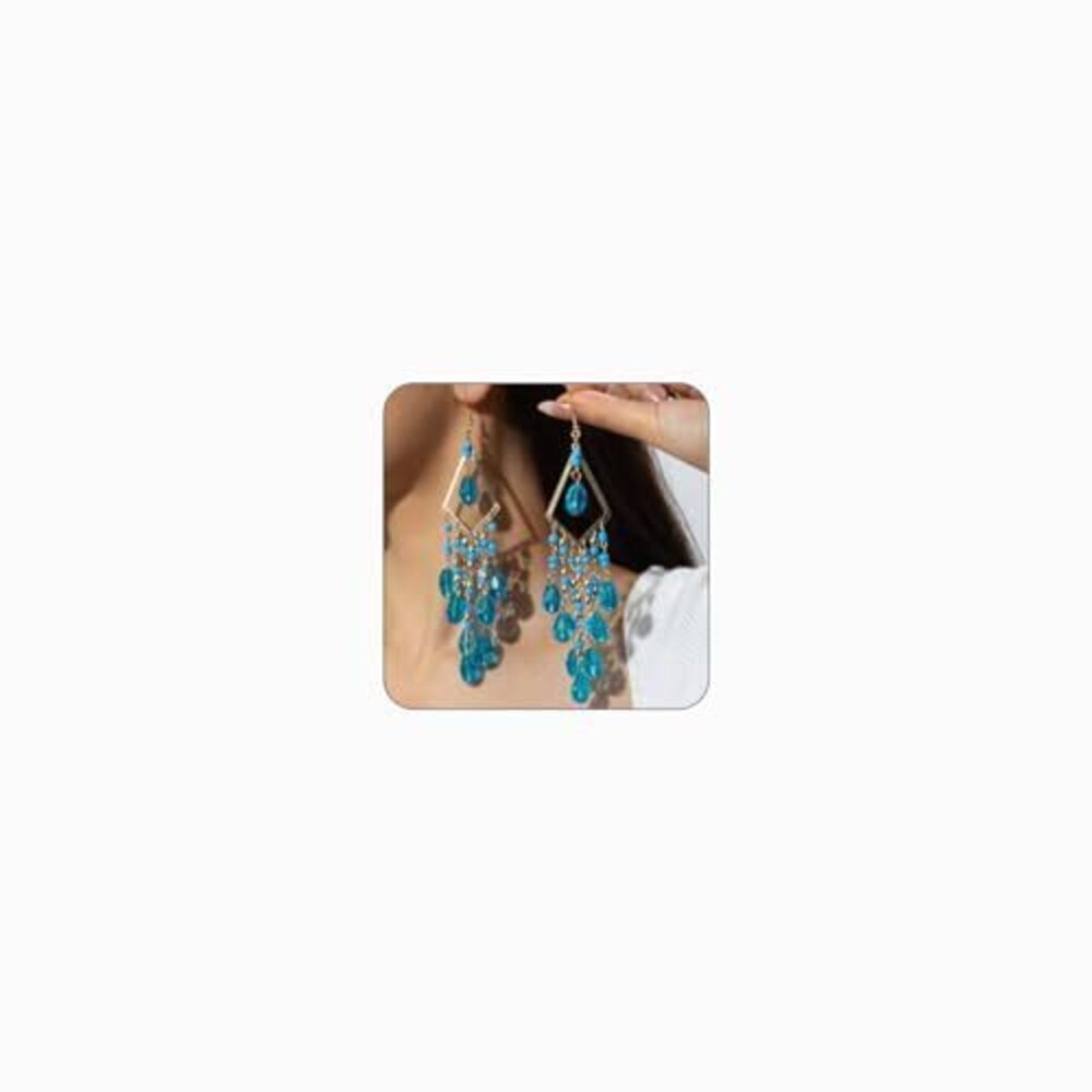 9770 Bohemian Crystal Long Tassel Earrings Sparkling Colorful Rhinestone